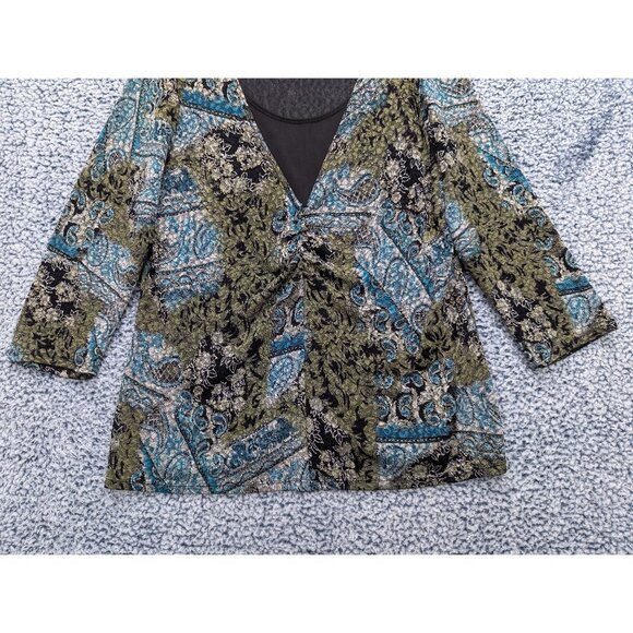 Y2K Notations Stretch Paisley Babydoll Top Size XL Boho Artsy Fairy Grunge 90s - Picture 4 of 11